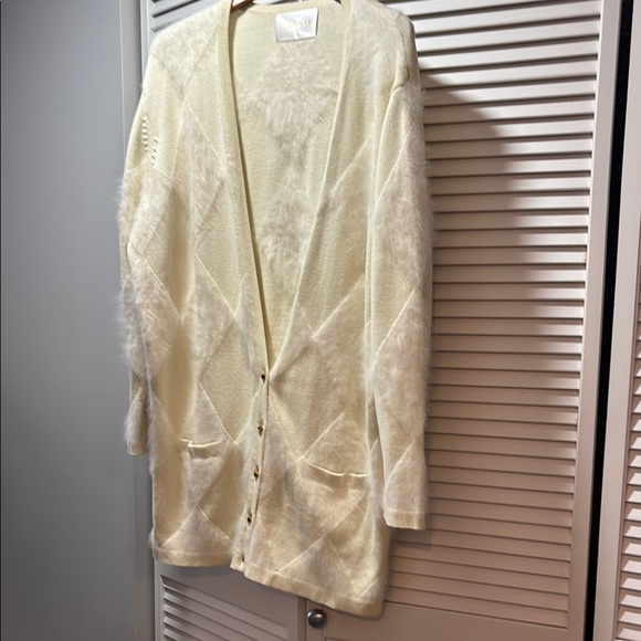 STINE GOYA Sweaters - Stine Goya Cotton Angora Cream Trapeze Cardigan